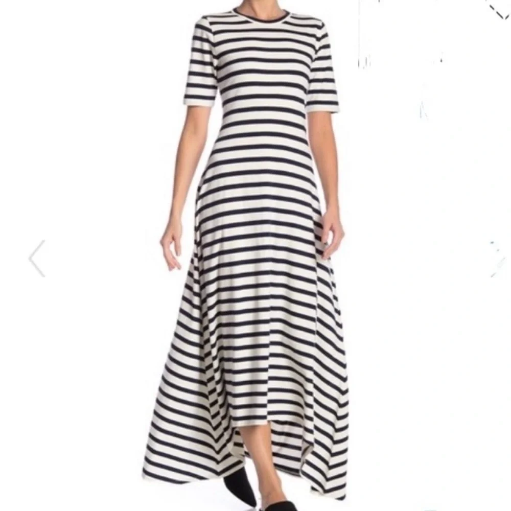 J.Crew Sunset Striped Knit High Low Maxi Dress Ivory Navy XS - Picture 2 of 12